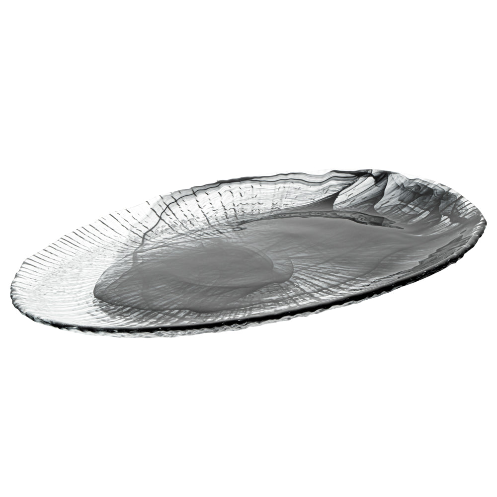 Vetri Oval Black Glass Focus Serving Plate - 15" x 9 3/4" x 1 1/4" - 6 count box