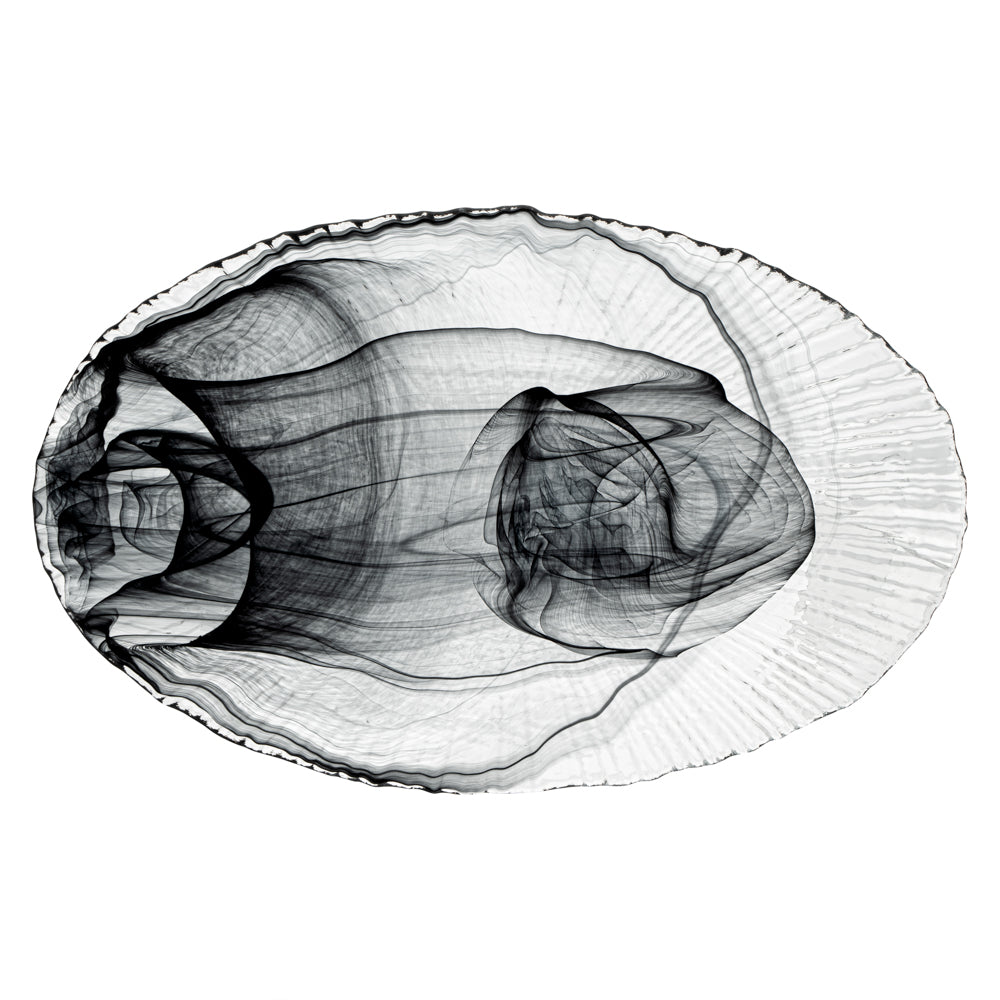 Vetri Oval Black Glass Focus Serving Plate - 15" x 9 3/4" x 1 1/4" - 6 count box