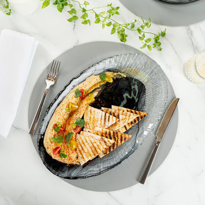 Vetri Oval Black Glass Focus Serving Plate - 15" x 9 3/4" x 1 1/4" - 6 count box