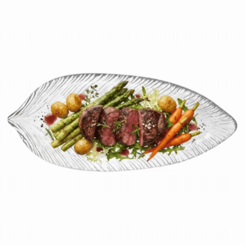 Vetri Clear Glass Leaf Serving Plate - 11 3/4" x 5 1/2" x 3/4" - 6 count box