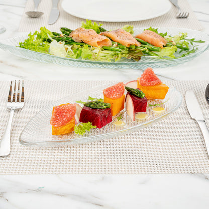 Vetri Clear Glass Leaf Serving Plate - 11 3/4" x 5 1/2" x 3/4" - 6 count box