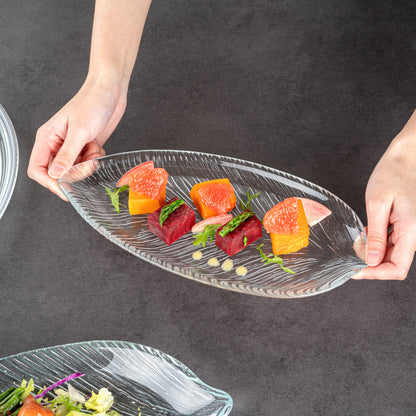 Vetri Clear Glass Leaf Serving Plate - 11 3/4" x 5 1/2" x 3/4" - 6 count box