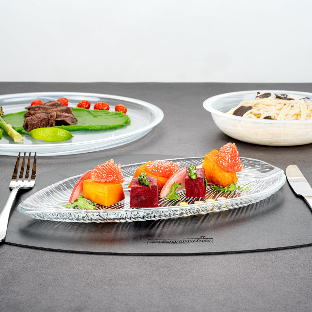 Vetri Clear Glass Leaf Serving Plate - 11 3/4" x 5 1/2" x 3/4" - 6 count box