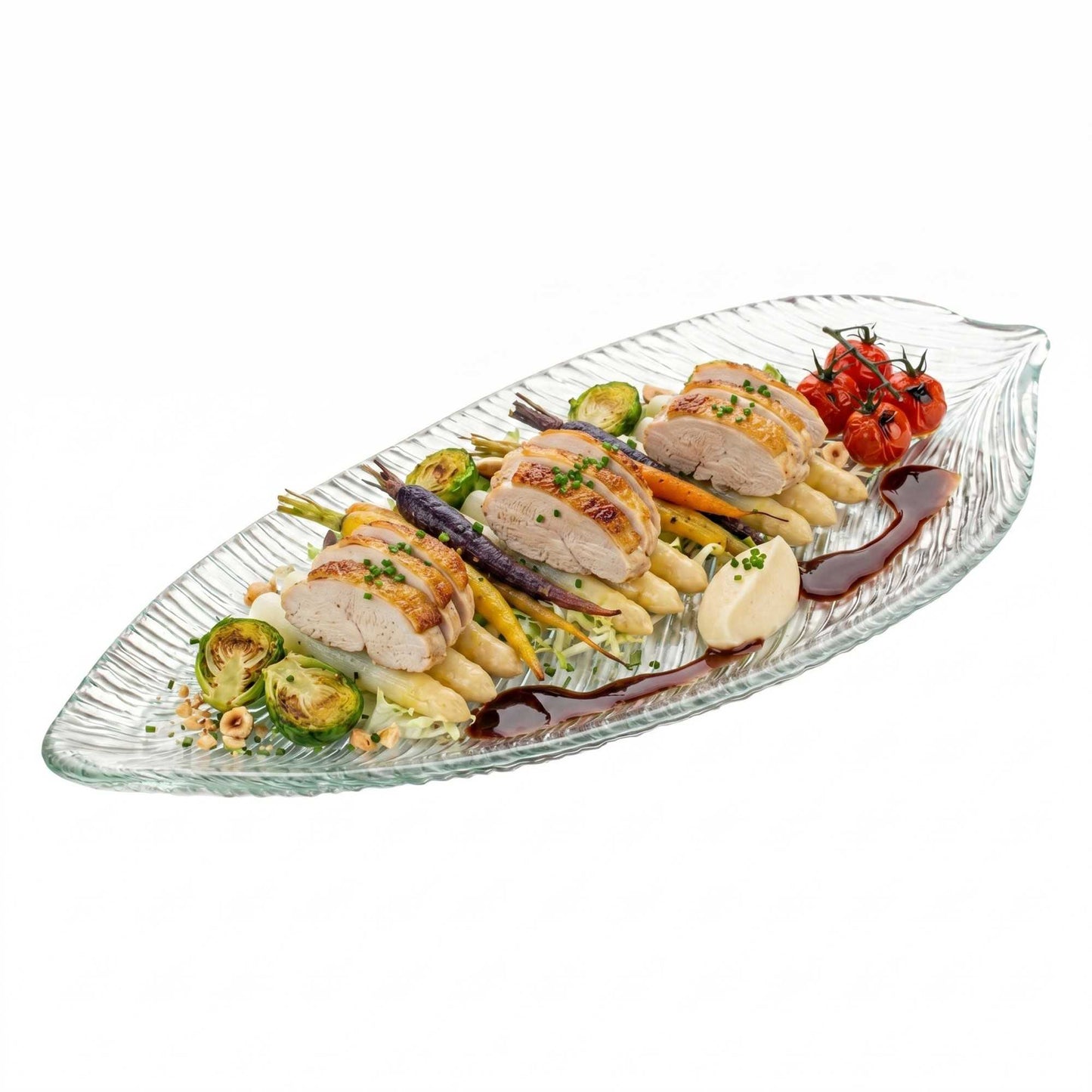 Vetri Clear Glass Leaf Serving Plate - 17" x 7 3/4" x 1 1/4" - 6 count box