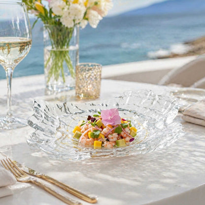 Vetri Abstract Clear Glass Seashell Serving Plate - 8 3/4" x 6 3/4" x 1 3/4" - 6 count box