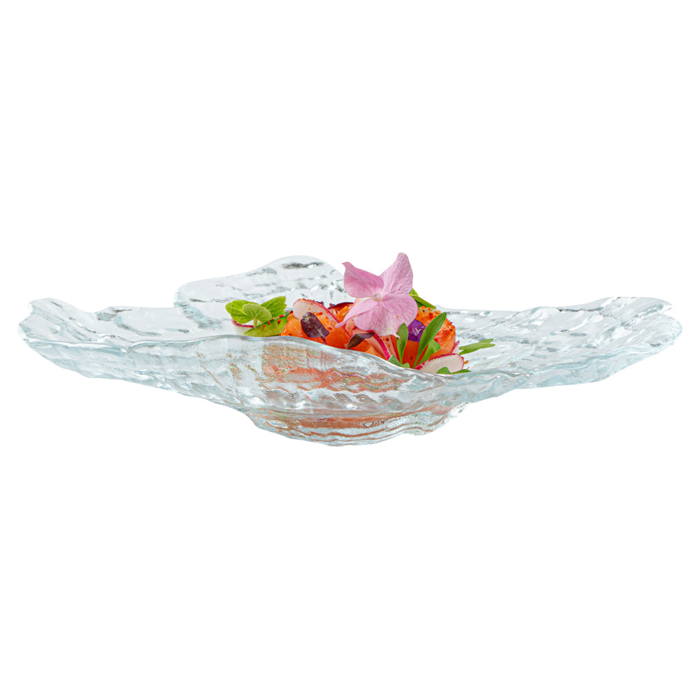 Vetri Abstract Clear Glass Seashell Serving Plate - 8 3/4" x 6 3/4" x 1 3/4" - 6 count box