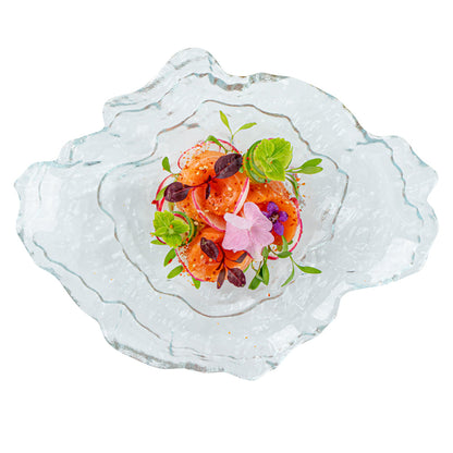 Vetri Abstract Clear Glass Seashell Serving Plate - 8 3/4" x 6 3/4" x 1 3/4" - 6 count box