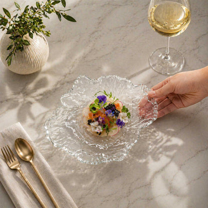 Vetri Abstract Clear Glass Seashell Serving Plate - 8 3/4" x 6 3/4" x 1 3/4" - 6 count box