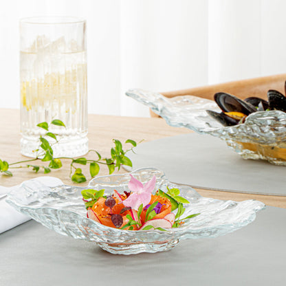 Vetri Abstract Clear Glass Seashell Serving Plate - 8 3/4" x 6 3/4" x 1 3/4" - 6 count box