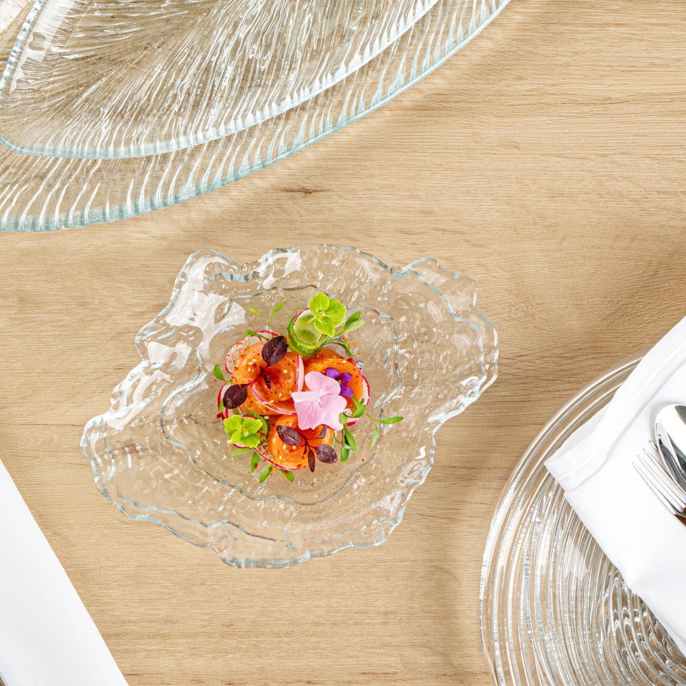 Vetri Abstract Clear Glass Seashell Serving Plate - 8 3/4" x 6 3/4" x 1 3/4" - 6 count box