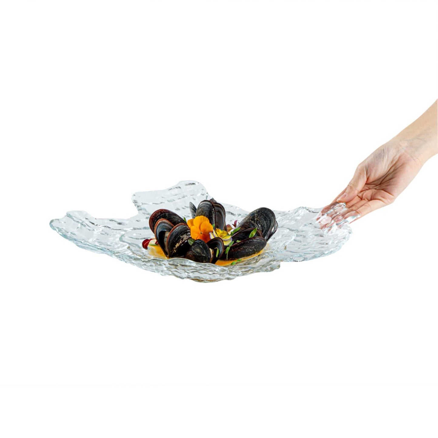 Vetri Abstract Clear Glass Seashell Serving Plate - 15" x 11 1/2" x 2 3/4" - 1 count box