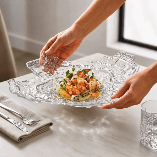 Vetri Abstract Clear Glass Seashell Serving Plate - 15" x 11 1/2" x 2 3/4" - 1 count box