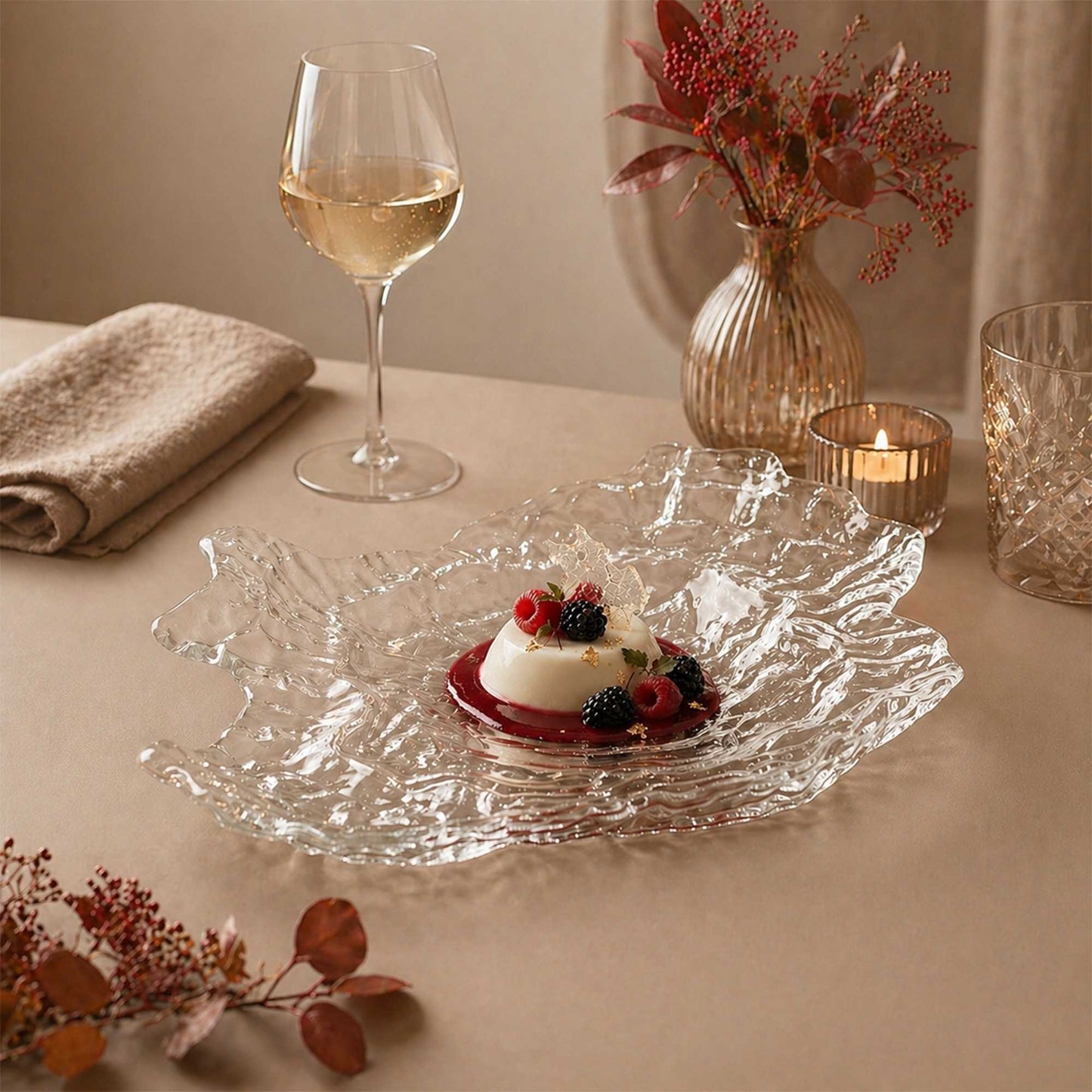 Vetri Abstract Clear Glass Seashell Serving Plate - 15" x 11 1/2" x 2 3/4" - 1 count box