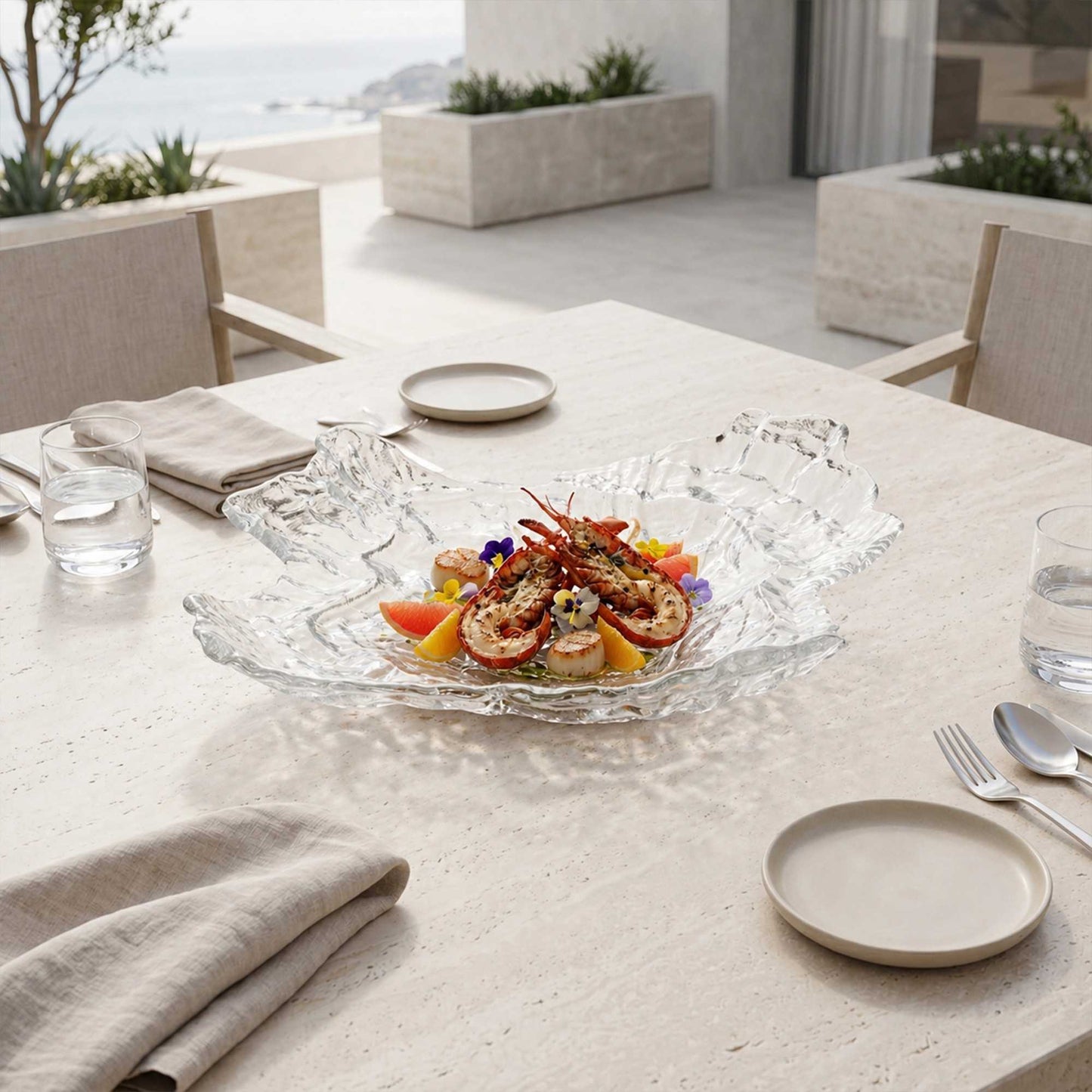 Vetri Abstract Clear Glass Seashell Serving Plate - 18" x 13 1/2" x 3 3/4" - 1 count box