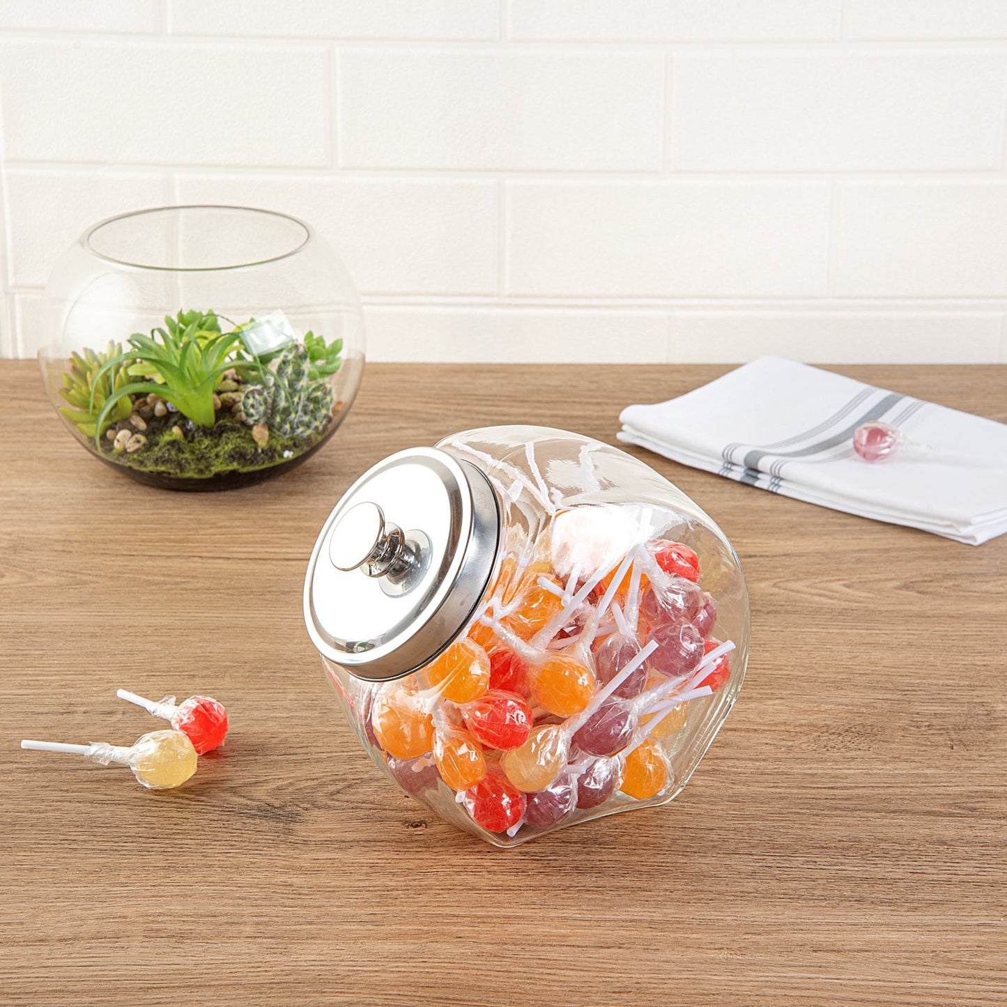 Vetri 0.5 gal Glass Penny Jar - with Chrome Lid - 4" x 4" x 7 1/2" - 1 count box