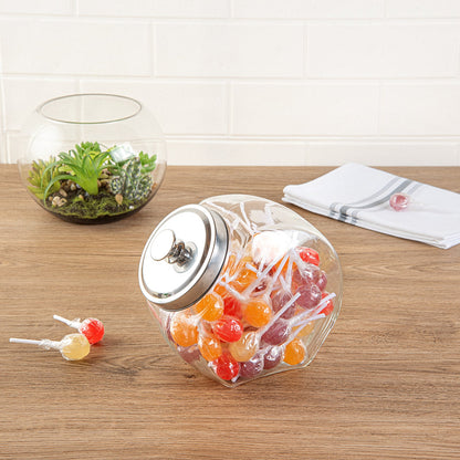 Vetri 0.5 gal Glass Penny Jar - with Chrome Lid - 4" x 4" x 7 1/2" - 1 count box