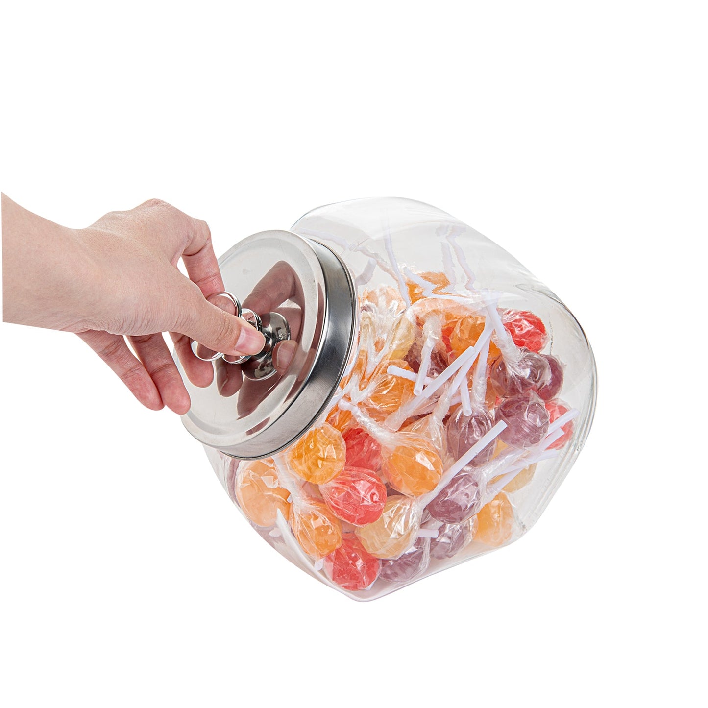 Vetri 0.5 gal Glass Penny Jar - with Chrome Lid - 4" x 4" x 7 1/2" - 1 count box
