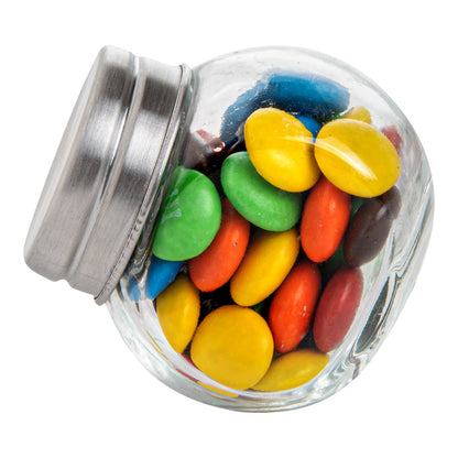 Vetri 2 oz Glass Mini Favor Jar - with Chrome Lid - 2 1/4" x 1 1/2" x 2 1/4" - 10 count box