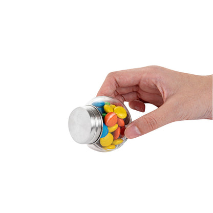 Vetri 2 oz Glass Mini Favor Jar - with Chrome Lid - 2 1/4" x 1 1/2" x 2 1/4" - 10 count box