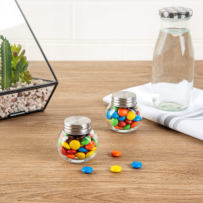 Vetri 2 oz Glass Mini Favor Jar - with Chrome Lid - 2 1/4" x 1 1/2" x 2 1/4" - 10 count box