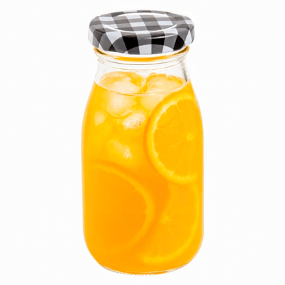 French Countryside 6 oz Glass Bottle - with Black Plaid Lid - 2 1/4" x 2 1/4" x 4 3/4" - 10 count box