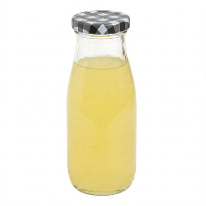 French Countryside 11 oz Glass Bottle - with Black Plaid Lid - 2 1/2" x 2 1/2" x 6" - 10 count box