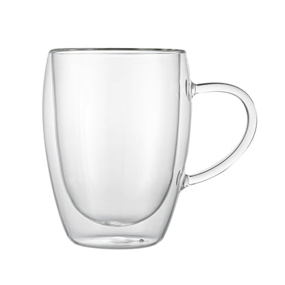 Forma Professional 12 oz Glass Coffee Cup - Double Wall, Borosilicate, with Handle - 3'' x 3'' x 4 1/2'' - 12 count box