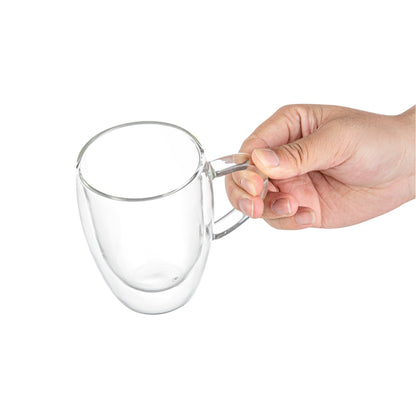 Forma Professional 12 oz Glass Coffee Cup - Double Wall, Borosilicate, with Handle - 3'' x 3'' x 4 1/2'' - 12 count box