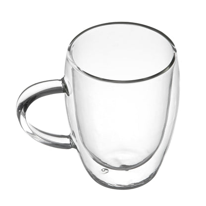 Forma Professional 12 oz Glass Coffee Cup - Double Wall, Borosilicate, with Handle - 3'' x 3'' x 4 1/2'' - 12 count box