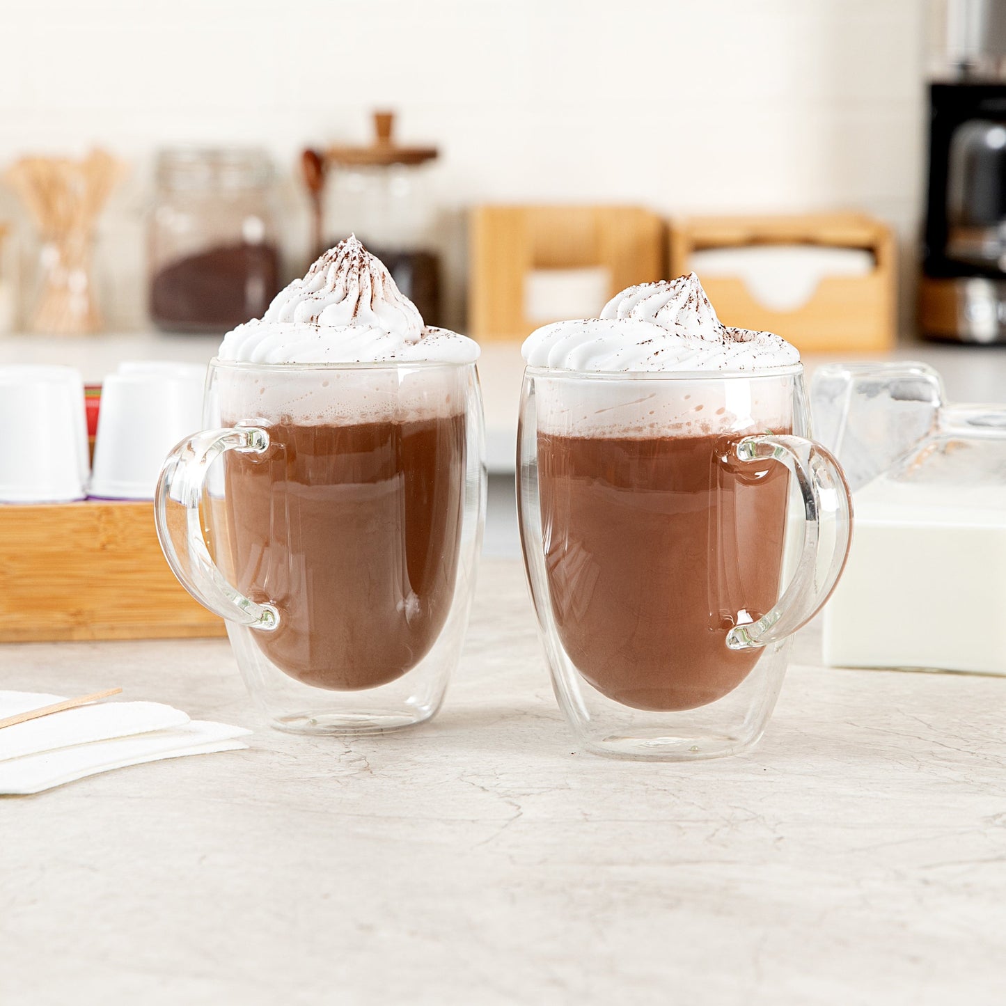 Forma Professional 12 oz Glass Coffee Cup - Double Wall, Borosilicate, with Handle - 3'' x 3'' x 4 1/2'' - 12 count box