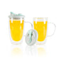 Forma Professional 15 oz Glass Travel Mug - Double Wall, Borosilicate, with Handle and Gray and Green Lid - 10 count box