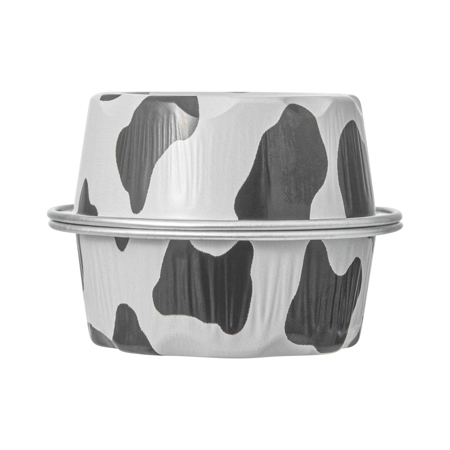 Pastry Tek 2 oz Round Cow Lines Aluminum Baking Cup - with Plastic Dome Lid - 2 3/4" x 2 3/4" x 1" - 100 count box
