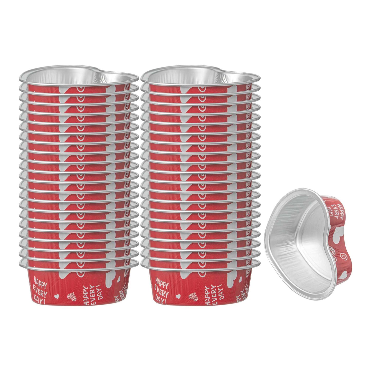Pastry Tek 3 oz Heart Happy Hour Aluminum Baking Cup - with Plastic Dome Lid - 3 1/2" x 3 1/2" x 1 1/4" - 100 count box
