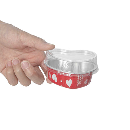 Pastry Tek 3 oz Heart Happy Hour Aluminum Baking Cup - with Plastic Dome Lid - 3 1/2" x 3 1/2" x 1 1/4" - 100 count box