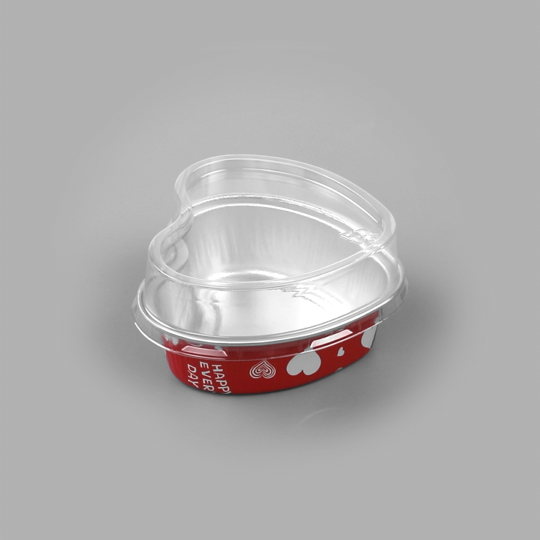 Pastry Tek 3 oz Heart Happy Hour Aluminum Baking Cup - with Plastic Dome Lid - 3 1/2" x 3 1/2" x 1 1/4" - 100 count box