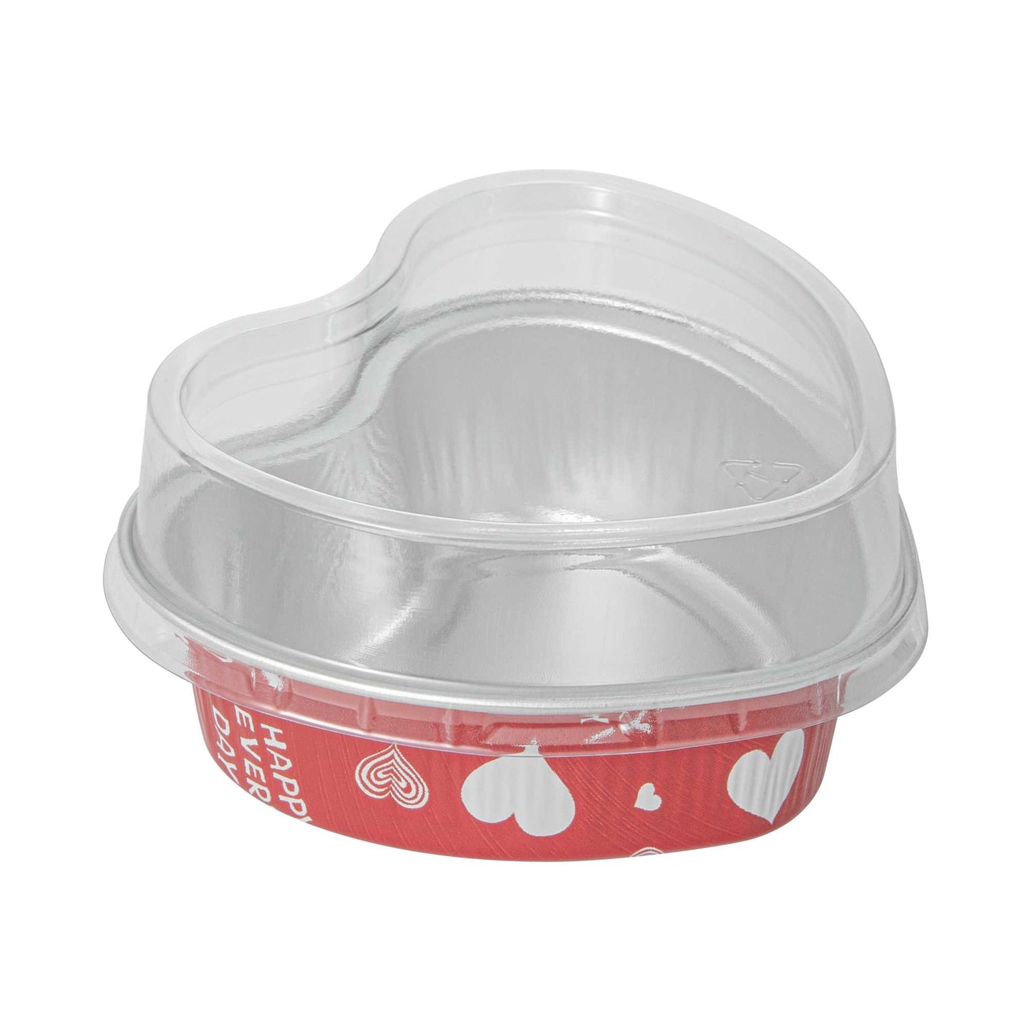 Pastry Tek 3 oz Heart Happy Hour Aluminum Baking Cup - with Plastic Dome Lid - 3 1/2" x 3 1/2" x 1 1/4" - 100 count box