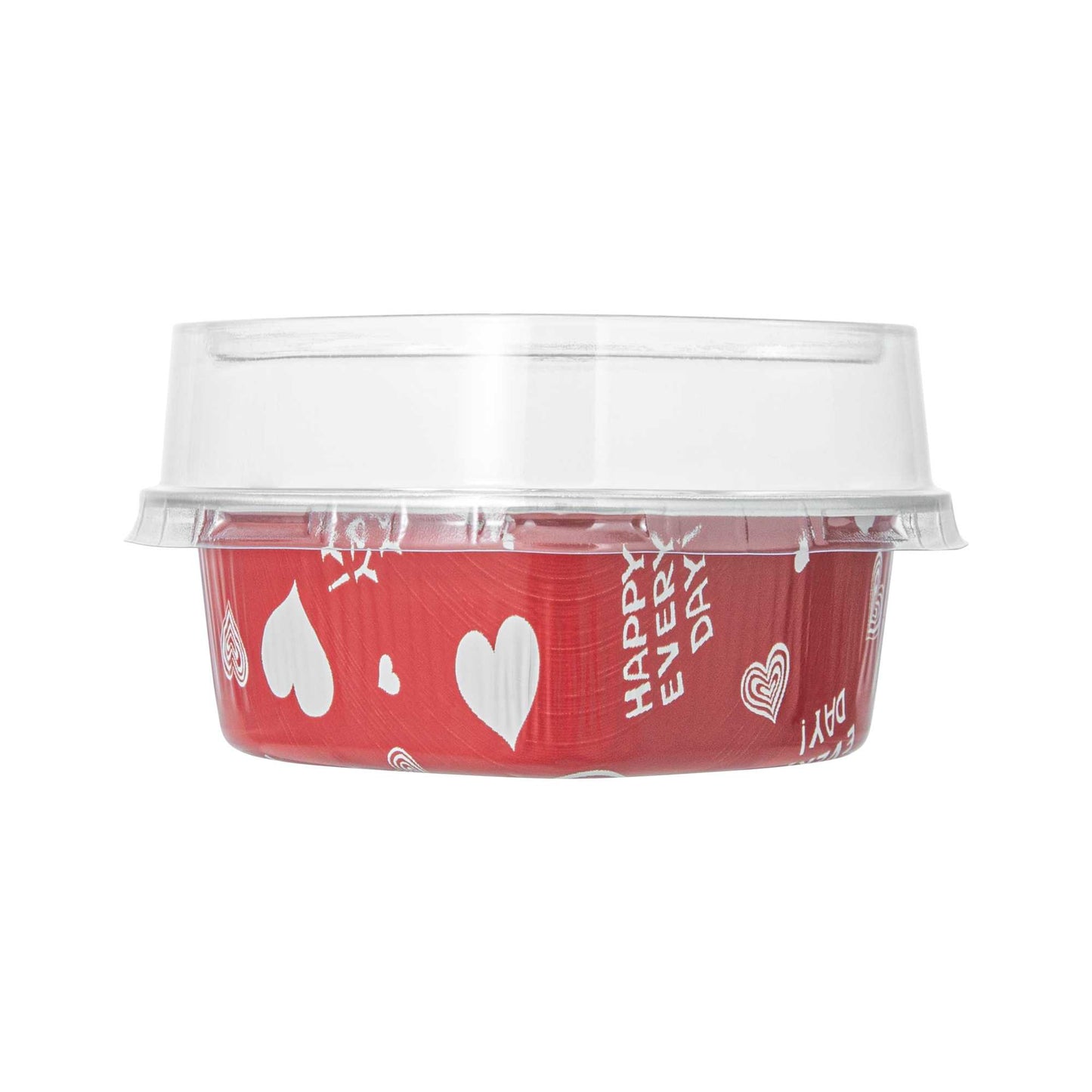 Pastry Tek 3 oz Heart Happy Hour Aluminum Baking Cup - with Plastic Dome Lid - 3 1/2" x 3 1/2" x 1 1/4" - 100 count box