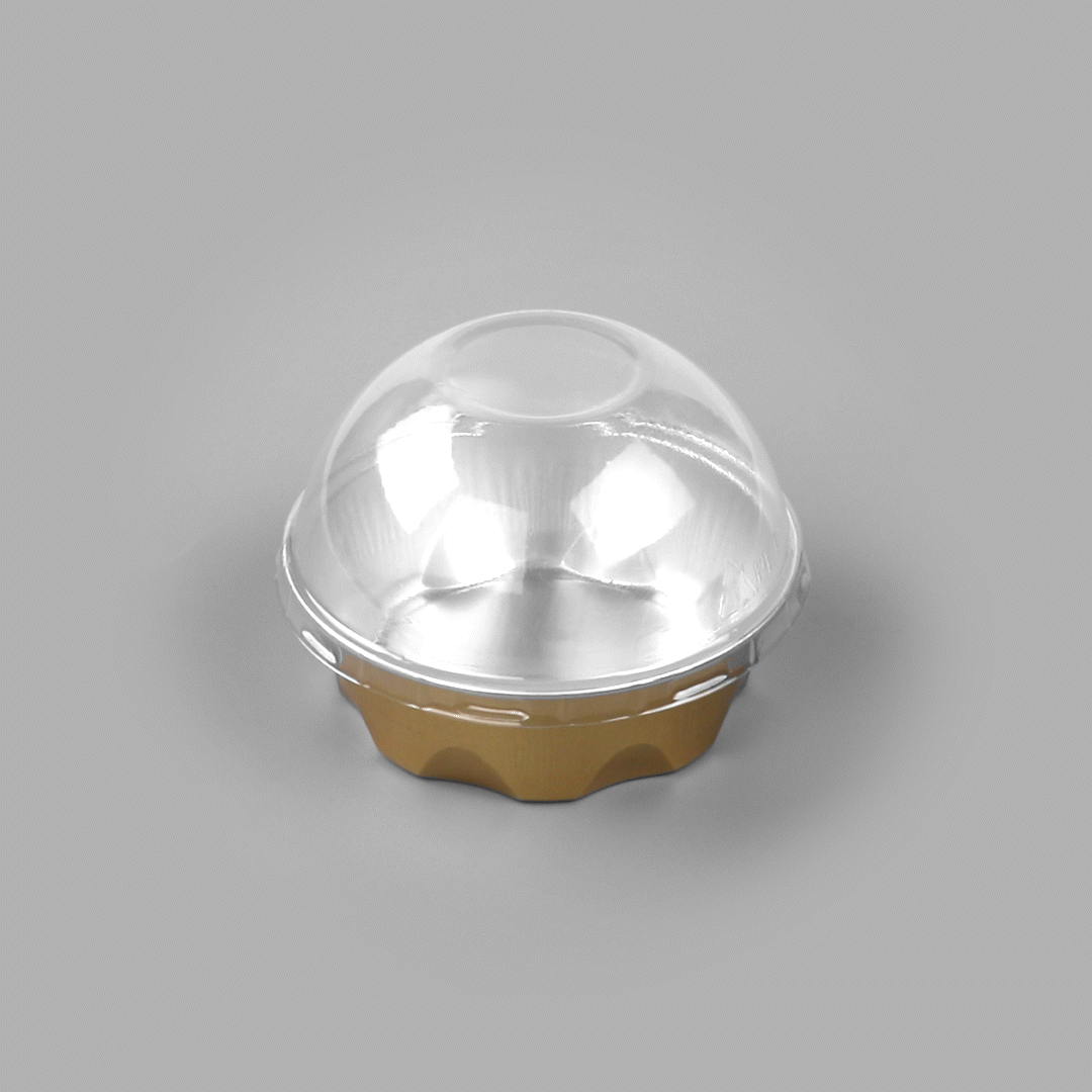 Pastry Tek 3 oz Round Gold Aluminum Baking Cup - with Plastic Dome Lid - 3 1/4" x 3 1/4" x 1" - 100 count box