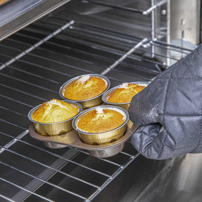 Pastry Tek 3 oz Round Gold Aluminum Baking Cup - with Plastic Dome Lid - 3 1/4" x 3 1/4" x 1" - 100 count box