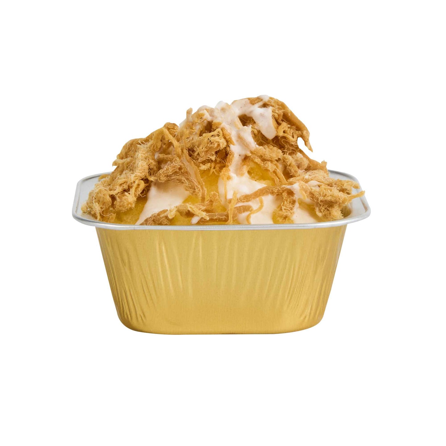 Pastry Tek 3 oz Square Gold Aluminum Baking Cup - with Plastic Dome Lid - 3" x 3" x 1 1/4" - 100 count box
