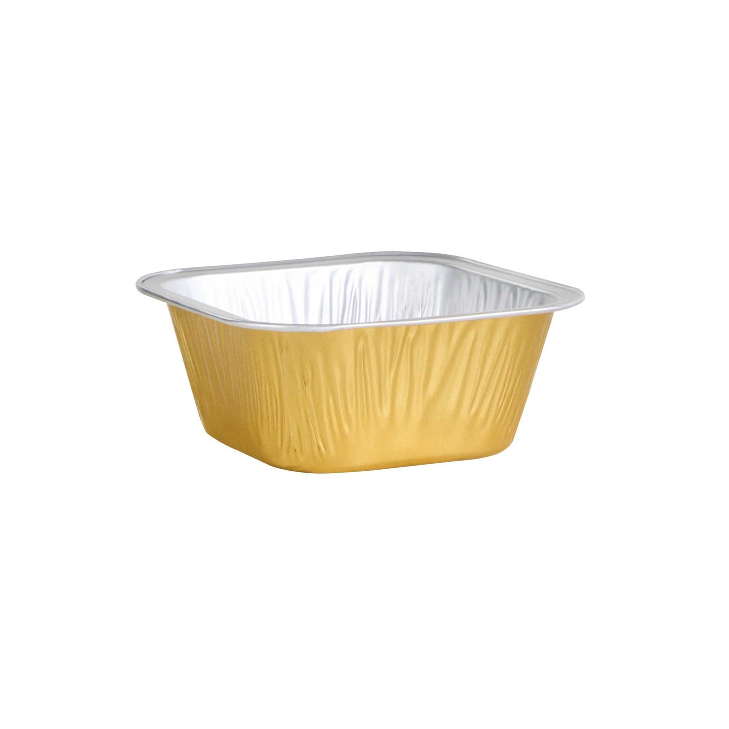Pastry Tek 3 oz Square Gold Aluminum Baking Cup - with Plastic Dome Lid - 3" x 3" x 1 1/4" - 100 count box