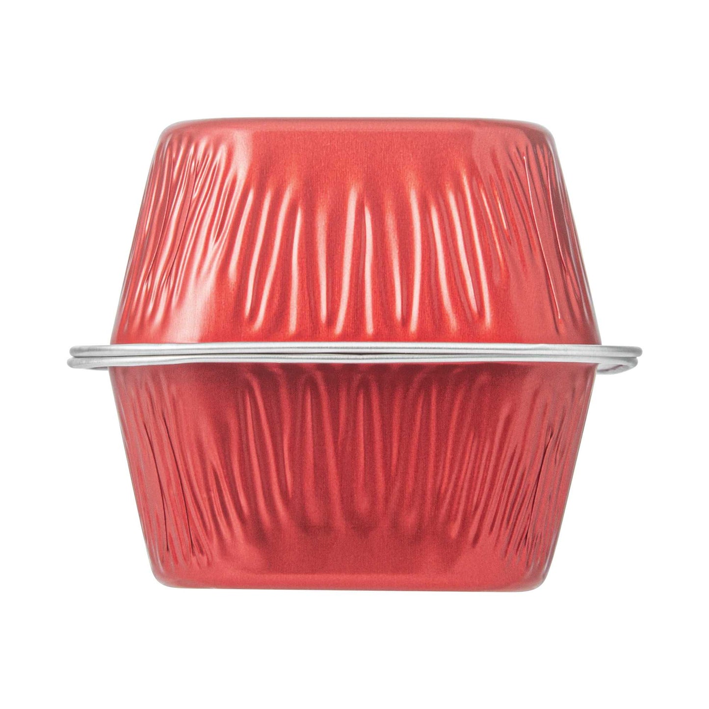 Pastry Tek 3 oz Square Red Aluminum Quadro Baking Cup - with Plastic Dome Lid - 3" x 3" x 1 1/4" - 100 count box