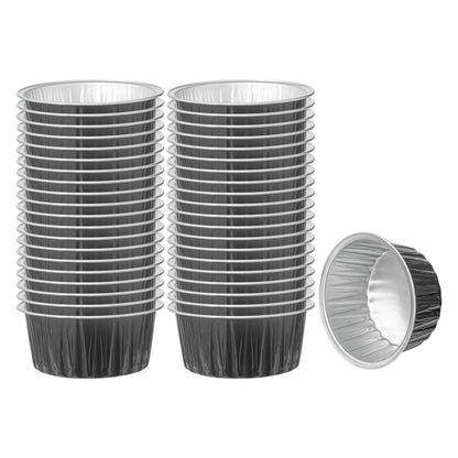 Pastry Tek 4 oz Round Black Aluminum Baking Cup - with Plastic Dome Lid - 3 1/4" x 3 1/4" x 1 1/2" - 100 count box