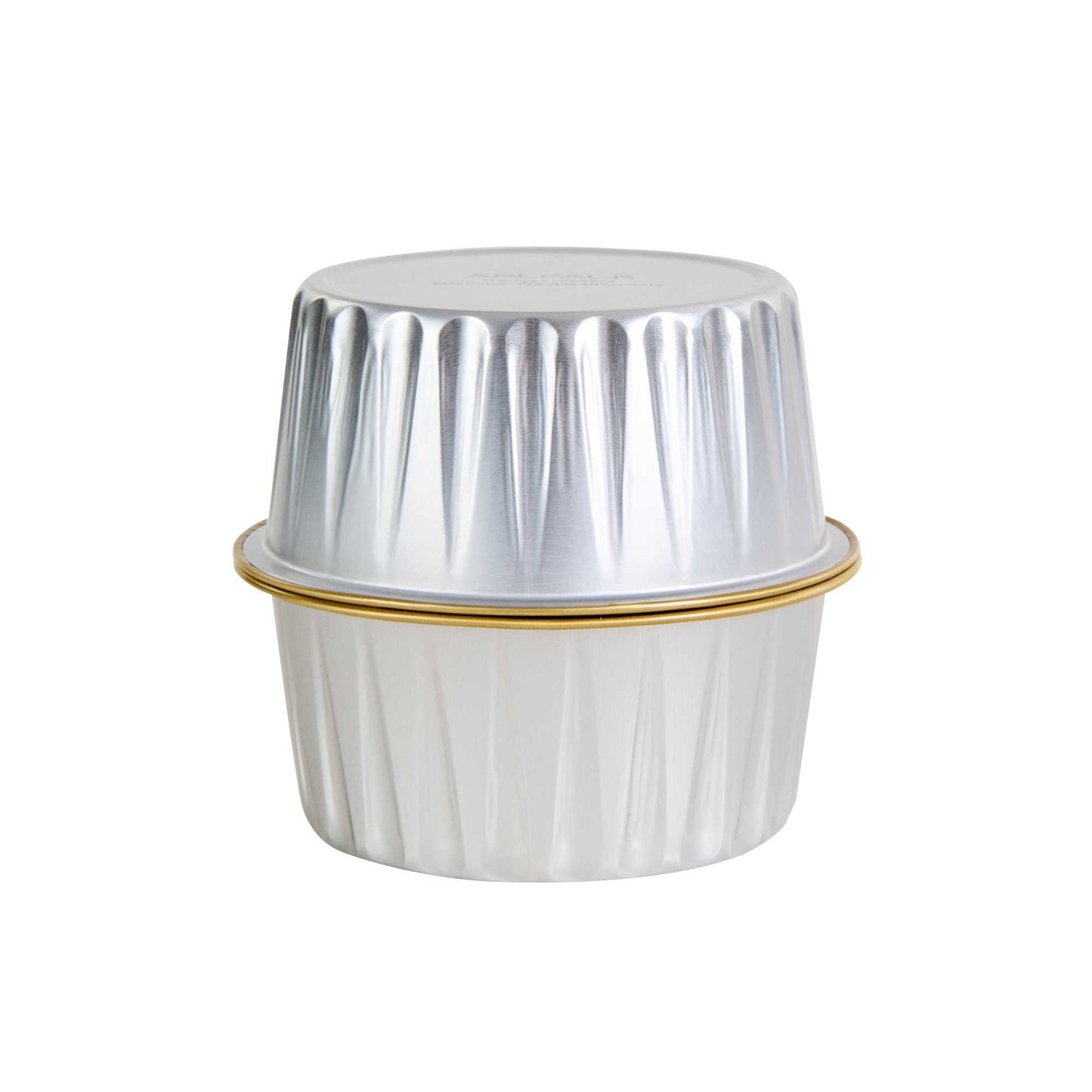 Pastry Tek 4 oz Round Silver Aluminum Baking Cup - Inner Gold, with Plastic Dome Lid - 3 1/4" x 3 1/4" x 1 1/2" - 100 count box