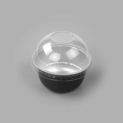Pastry Tek 5 oz Round Coffee Aluminum Baking Cup - with Plastic Dome Lid - 3 1/4" x 3 1/4" x 1 3/4" - 100 count box