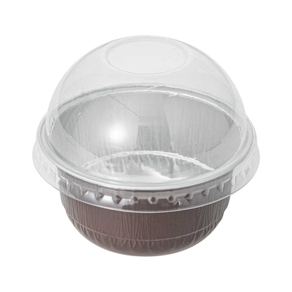 Pastry Tek 5 oz Round Coffee Aluminum Baking Cup - with Plastic Dome Lid - 3 1/4" x 3 1/4" x 1 3/4" - 100 count box