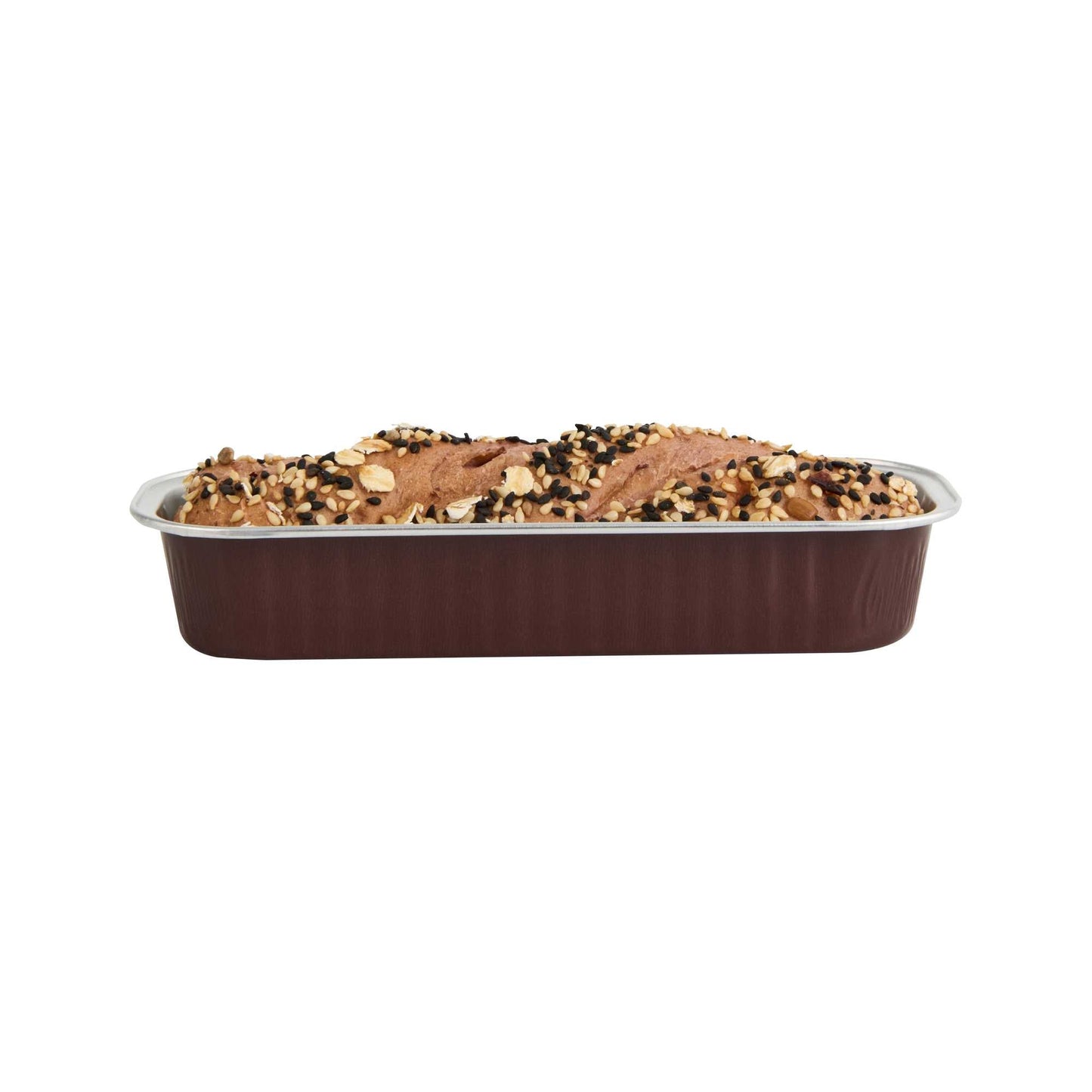 Pastry Tek 7 oz Rectangle Coffee Aluminum Baking Loaf Pan - with Plastic Dome Lid - 6 1/2" x 2 1/2" x 1 1/4" - 100 count box