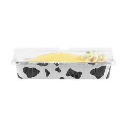 7 oz Rectangle Cow Lines Aluminum Baking Loaf Pan - with Plastic Dome Lid - 6 1/2" x 2 1/2" x 1 1/4" - 100 count box