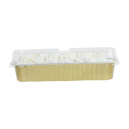 7 oz Rectangle Gold Aluminum Baking Loaf Pan - with Plastic Dome Lid - 6 1/2" x 2 1/2" x 1 1/4" - 100 count box