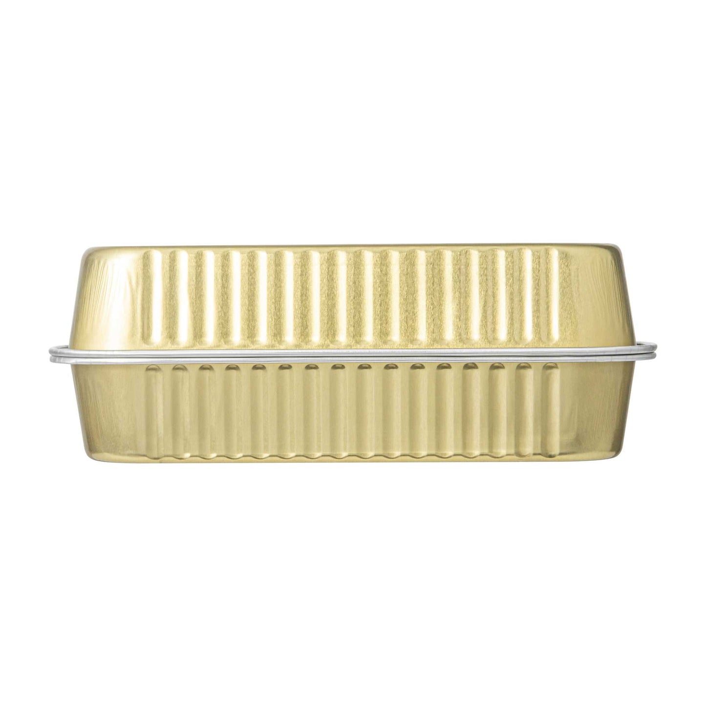 7 oz Rectangle Gold Aluminum Baking Loaf Pan - with Plastic Dome Lid - 6 1/2" x 2 1/2" x 1 1/4" - 100 count box
